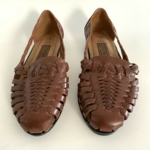 Predictions Brown Leather Woven Flats 7 Wide - Picture 4 of 10